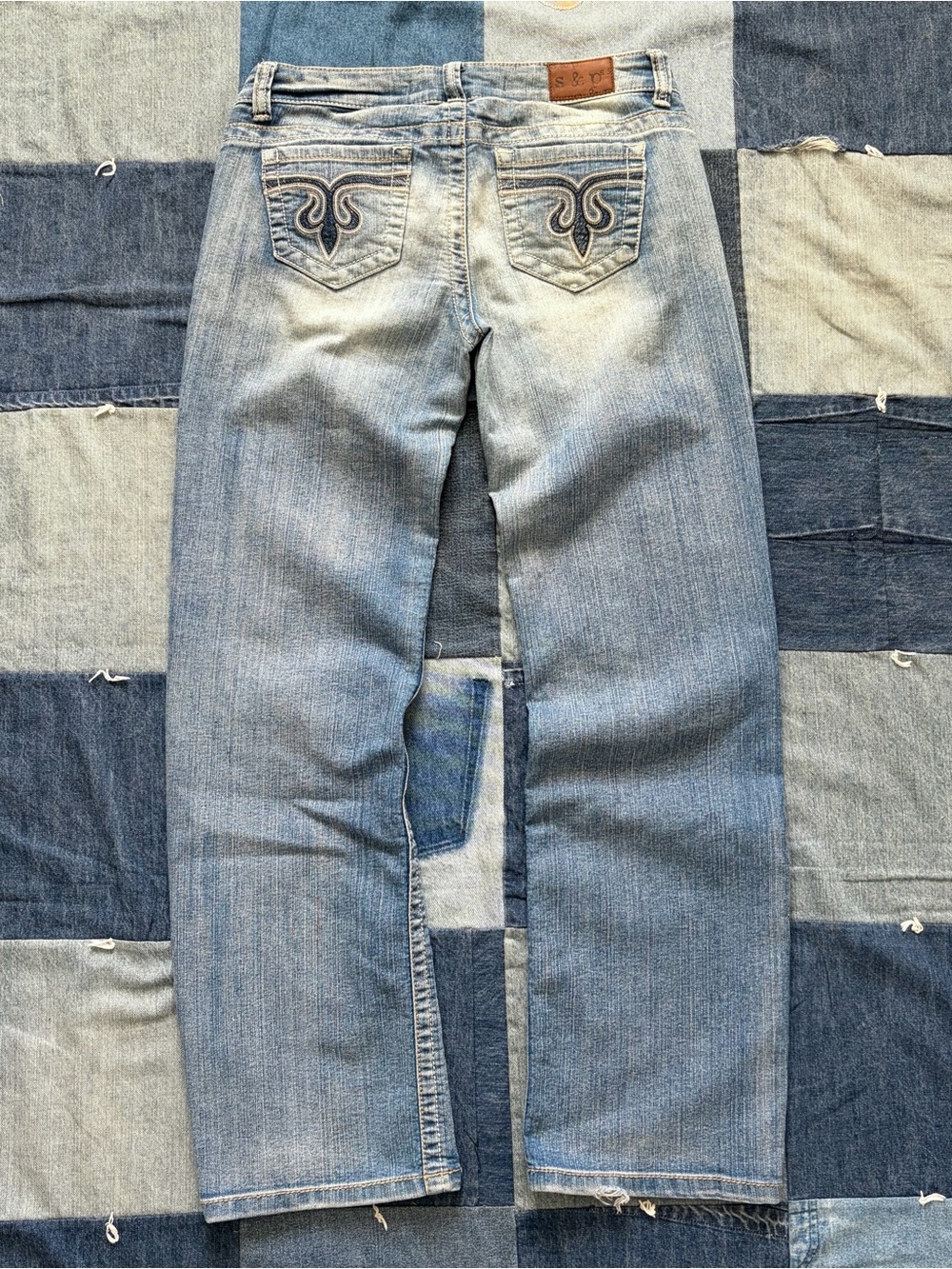 y2k low rise s & p standards & practices denim jeans relaxed embroidered size 7